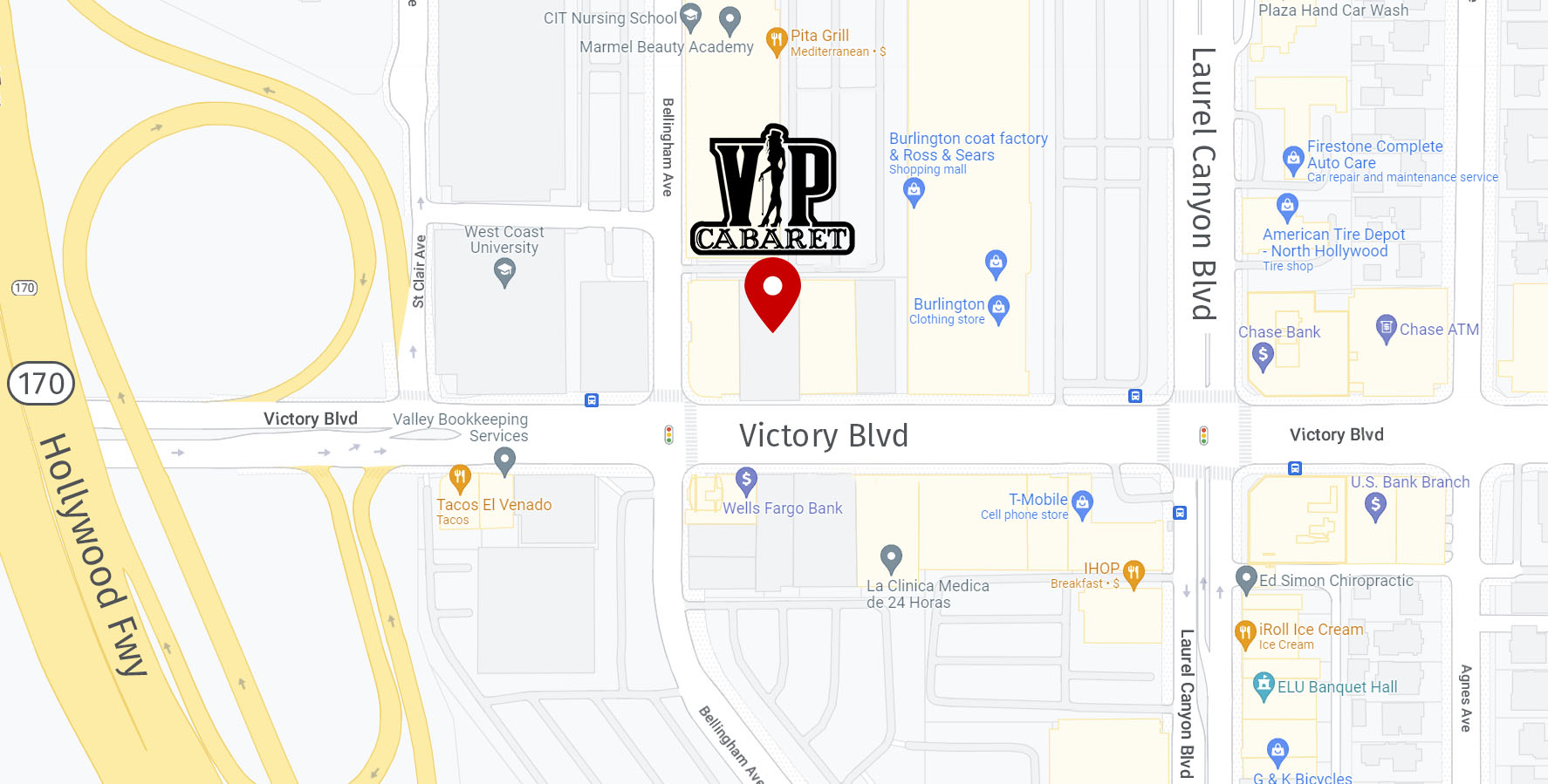 Location of VIP Cabaret Strip Club